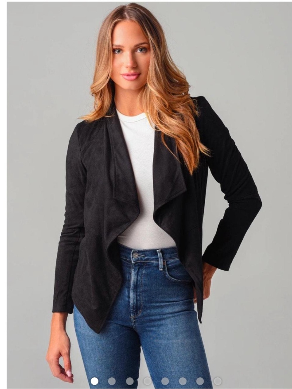 BB Dakota Women's Black Faux Suede Drapey Open-Front Jacket Size S